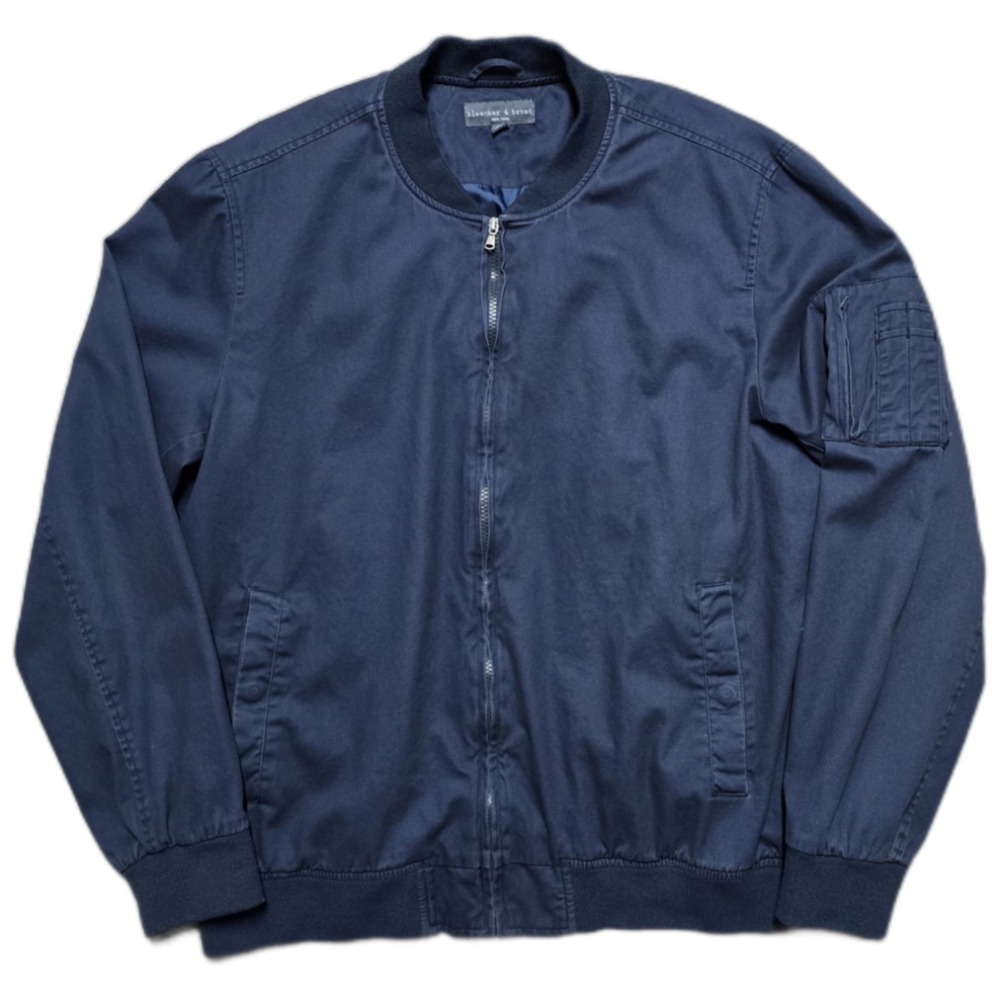 Bleecker &‎ Broad Navy Canvas Bomber Jacket Mens XL Full Zip Military